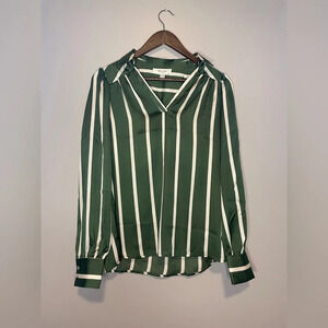 Women’s Long Sleeved collared shirt white/green stripes size Small